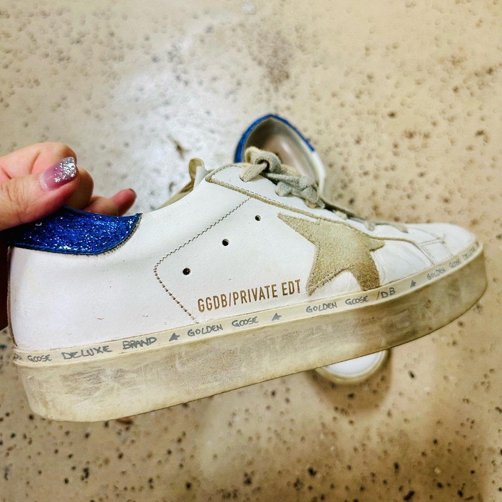 Golden Goose White Glitter Tab Hi Star Sneakers